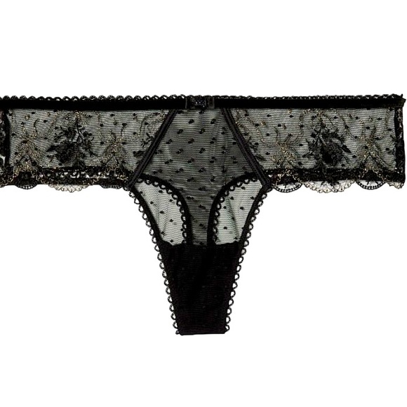 Victoria's Secret Very Sexy Sheer Lace Mesh  Thong Panty Rose and Bows black - Picture 1 of 5